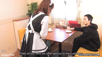 Oriental waitress fucking her customers in a hot threesome
